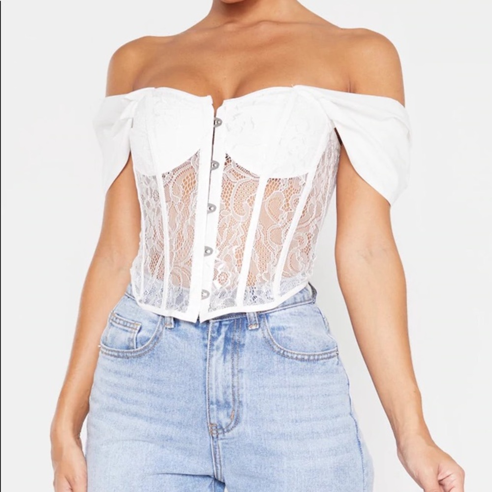 Prettylittlething White Lace Barber Hook Corset